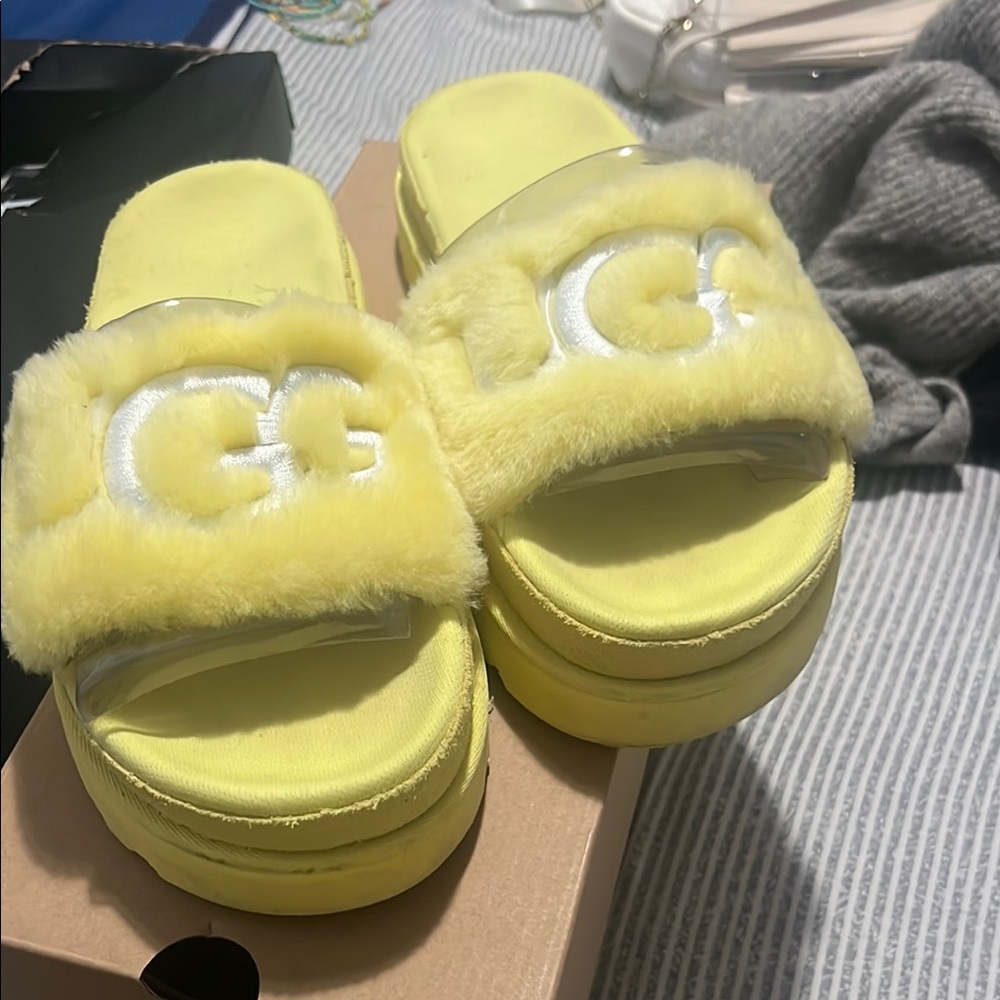UGG Bright Yellow Fluffy Slides
